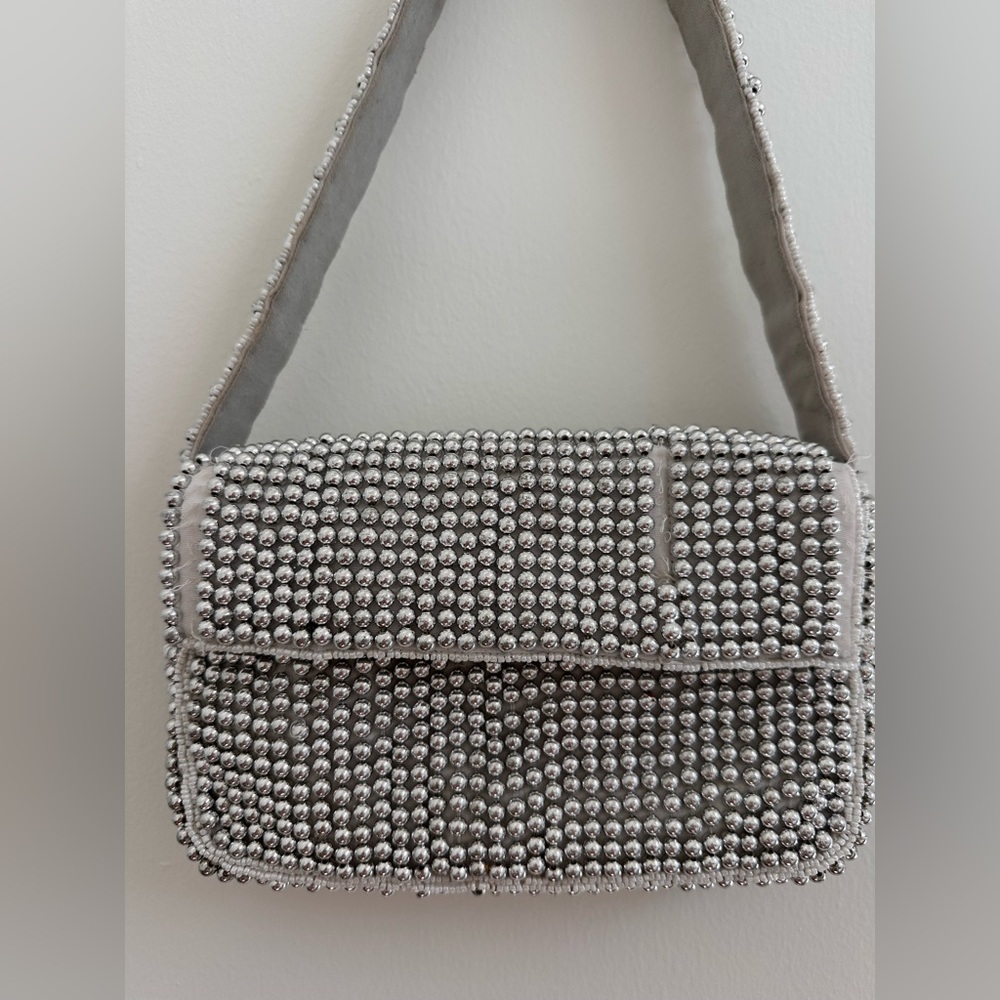 Influencer fave! Anthropologie Fiona Beaded Shoulder Bag – Silver (Sold Out) - Picture 2 of 5